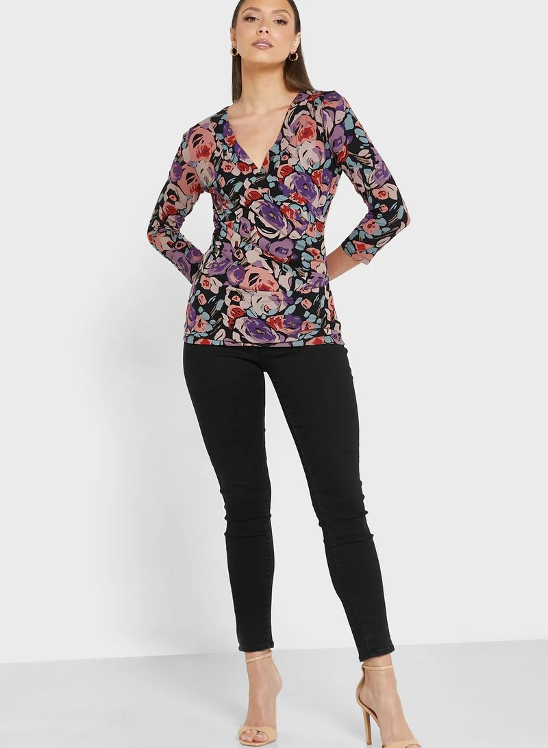 Lauren Ralph Lauren V-Neck Printed Wrap Top