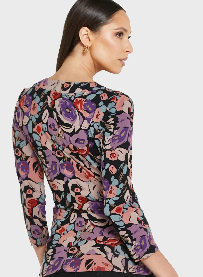 Lauren Ralph Lauren V-Neck Printed Wrap Top