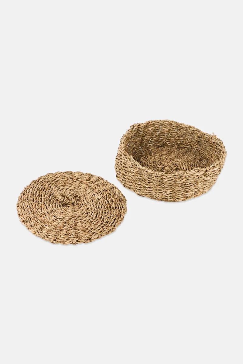 Muy Mucho Sea Grass Round Basket With Lid, Natural