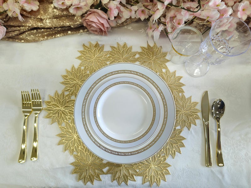 OCCASIONS FINEST PLA "" OCCASIONS "" 50 Plates Pack (25 Guests)-Heavyweight Wedding Party Disposable Plastic Plate Set -25 x 10.5'' Dinner + 25 x 7.5'' Salad/dessert plates (Ritz Blue and Gold) - Image 5