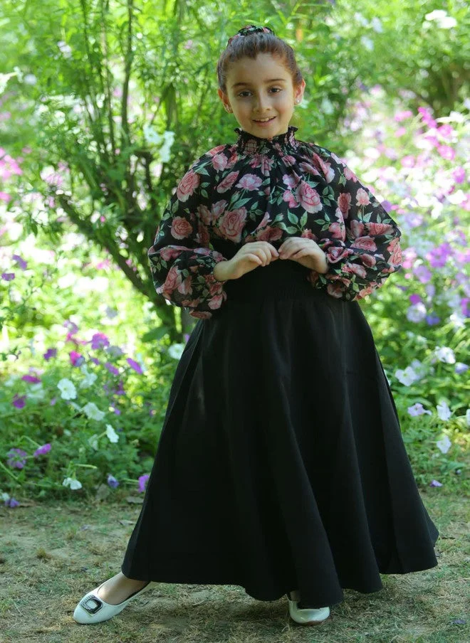 Luxe & Hardy Girls Printed High Neck Top With Skirt