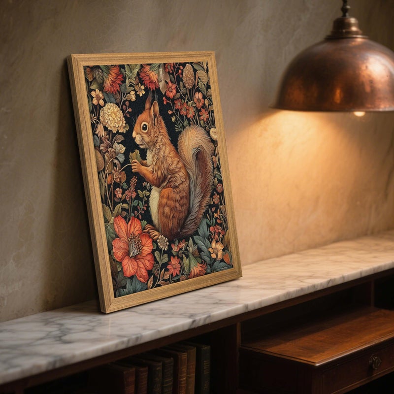 AKWISH Framed Vintage Squirrel Wall Art, 3D Textured Squirrel Among Flowers Painting Art, Hand Drawn Sandstone Botanical Floral Pictures, Modern Farmhouse Wall Decor for Living Room Bedroom 12x16 inch - Image 4