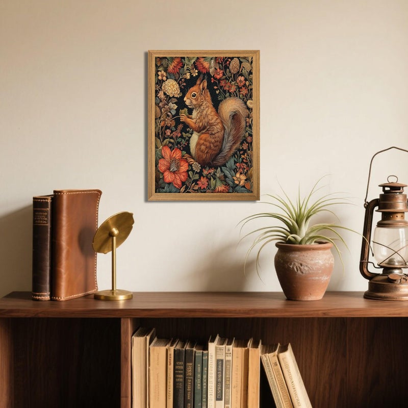 AKWISH Framed Vintage Squirrel Wall Art, 3D Textured Squirrel Among Flowers Painting Art, Hand Drawn Sandstone Botanical Floral Pictures, Modern Farmhouse Wall Decor for Living Room Bedroom 12x16 inch - Image 2