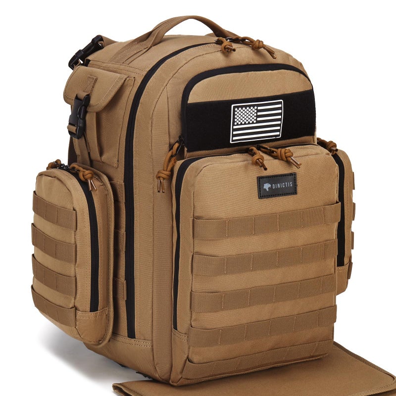 Dinictis Dad Diaper Bag, Mens Diaper Bag Backpack with Diaper Changing Mat, Military Diaper Backpack with Molle Webbing, Waterproof Pouch, Baby Wipes pocket, Insulated Bottle Pockets- Jungle Brown - Image 1