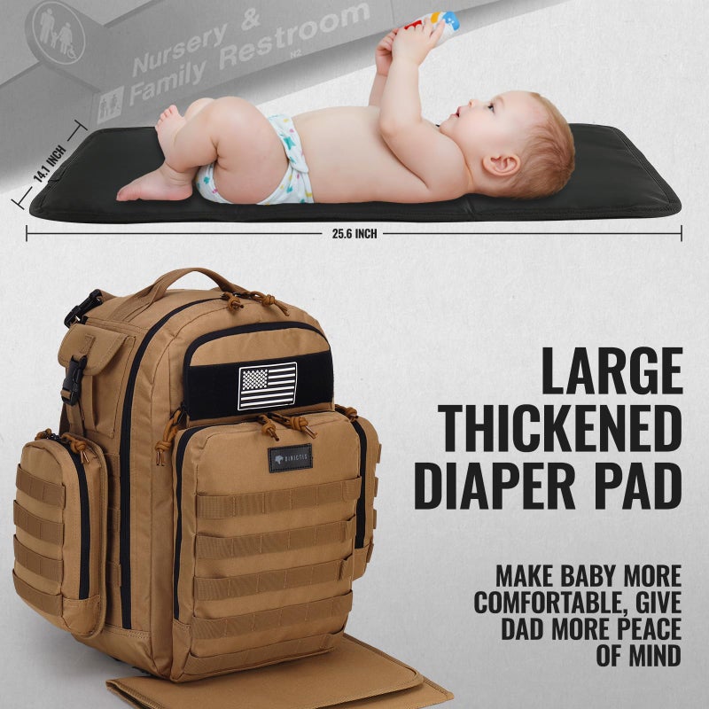 Dinictis Dad Diaper Bag, Mens Diaper Bag Backpack with Diaper Changing Mat, Military Diaper Backpack with Molle Webbing, Waterproof Pouch, Baby Wipes pocket, Insulated Bottle Pockets- Jungle Brown - Image 5