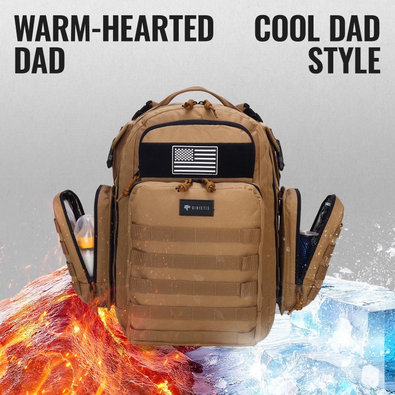 Dinictis Dad Diaper Bag, Mens Diaper Bag Backpack with Diaper Changing Mat, Military Diaper Backpack with Molle Webbing, Waterproof Pouch, Baby Wipes pocket, Insulated Bottle Pockets- Jungle Brown - Image 2