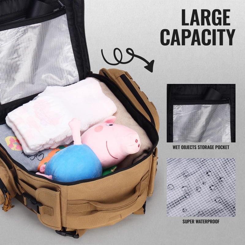 Dinictis Dad Diaper Bag, Mens Diaper Bag Backpack with Diaper Changing Mat, Military Diaper Backpack with Molle Webbing, Waterproof Pouch, Baby Wipes pocket, Insulated Bottle Pockets- Jungle Brown - Image 4