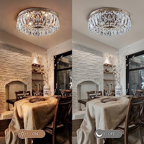 Bestier Antique Silver French Empire Crystal Semi Flush Mount Chandelier Lighting LED Ceiling Light Fixture Lamp for Dining Room Bathroom Bedroom Livingroom 4 E12 Bulbs Required D14 in X H8 in - Image 5