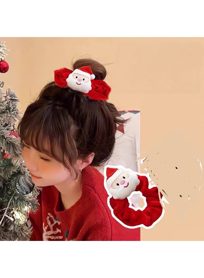 A Christmas-themed elastic hair scrunchie with cute festive designs, made from soft and comfortable material, and decorated with cheerful holiday elements like snowmen, hats, and adorable Christmas motifs that add a joyful touch. Perfect for parties and outings during the holiday season. Suitable for girls, kids, and adults. - Image 1