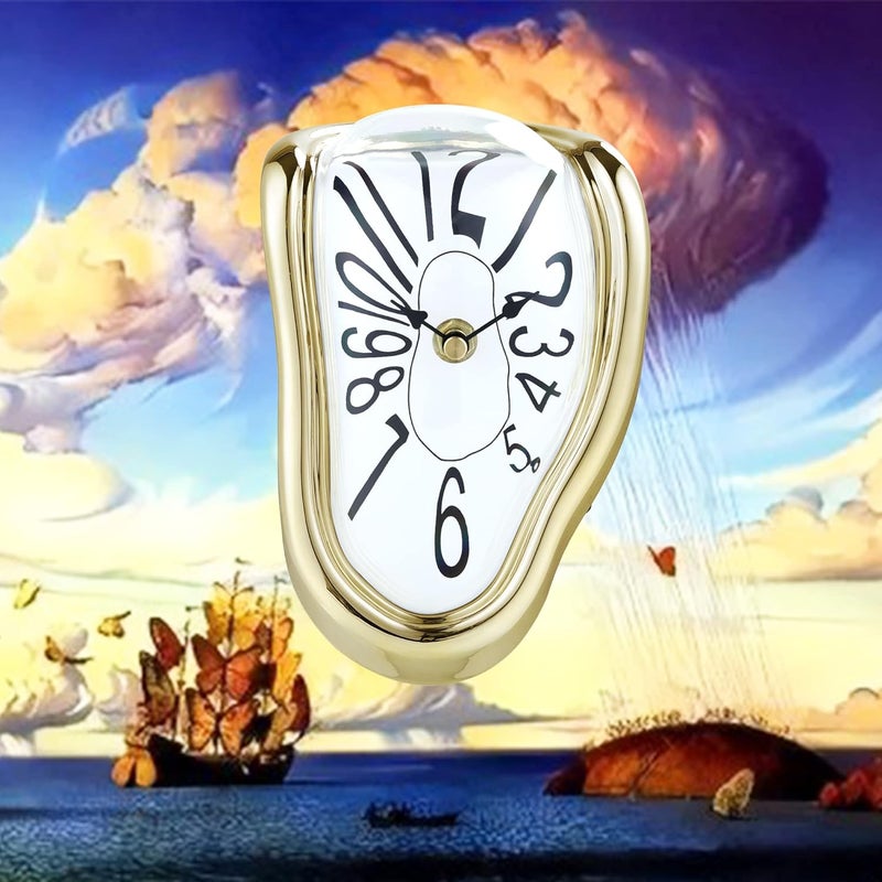 Lafocuse Gold Melting Clock for Shelf, Salvador Dali Clock Silent Non-Ticking Battery Operated Office Home Décor - Image 4