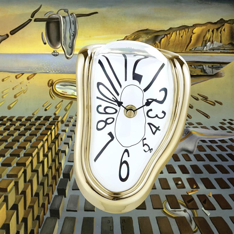 Lafocuse Gold Melting Clock for Shelf, Salvador Dali Clock Silent Non-Ticking Battery Operated Office Home Décor - Image 1