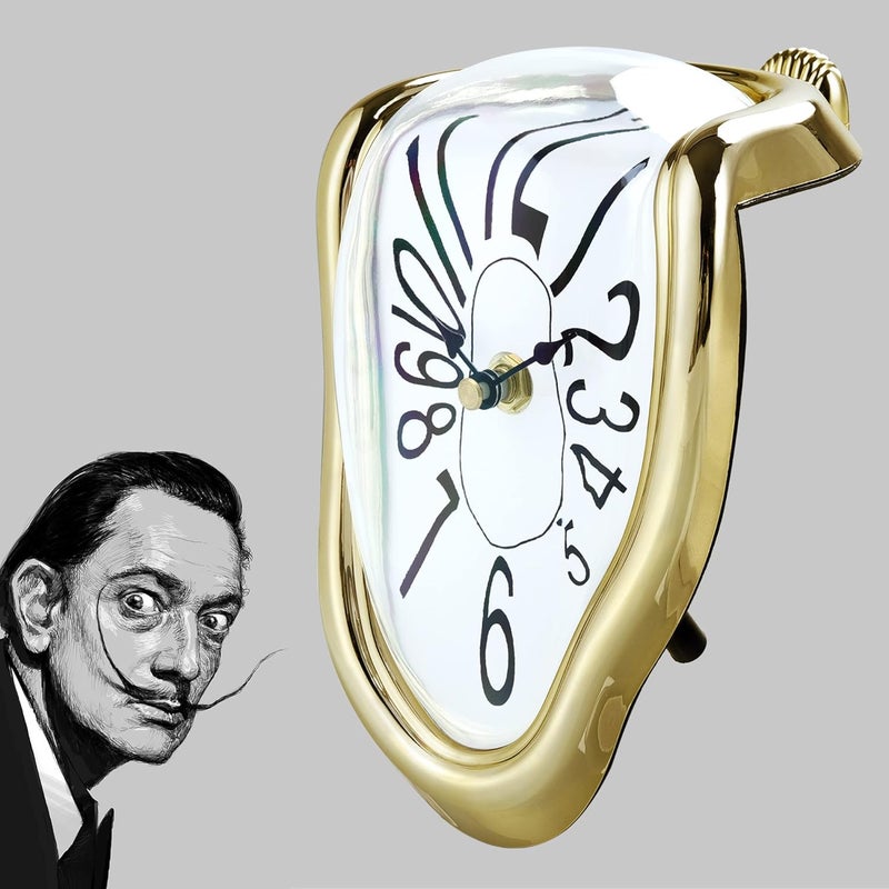Lafocuse Gold Melting Clock for Shelf, Salvador Dali Clock Silent Non-Ticking Battery Operated Office Home Décor - Image 2