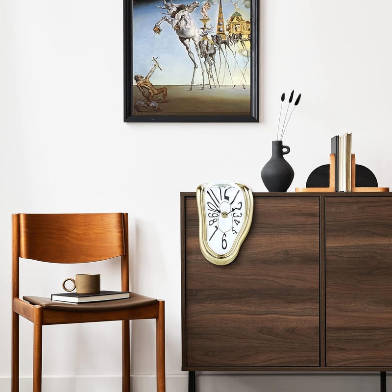 Lafocuse Gold Melting Clock for Shelf, Salvador Dali Clock Silent Non-Ticking Battery Operated Office Home Décor - Image 3