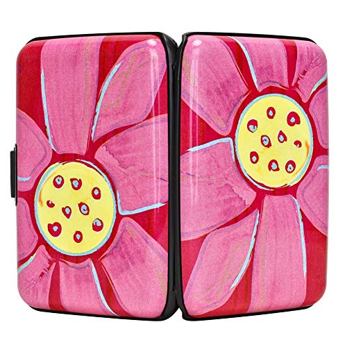 ELFISH RFID Blocking Credit Cards Holder Aluminum Wallet Metal ID Case for Men Women (Big pink flower) - Image 3