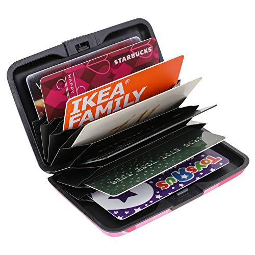 ELFISH RFID Blocking Credit Cards Holder Aluminum Wallet Metal ID Case for Men Women (Big pink flower) - Image 5