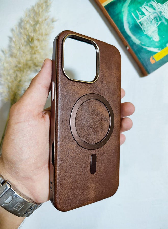 Leather Case CompatibleWith Phone Iphone 16 Pro Max, Supports MagSafe Wireless Charging, Shock-Resistant Cover, Made Of Premium Leather That Acquires A Natural Patina Over Time, Raised Camera Protector Protects The Lens Assembly, With Inner Lining, For Phone Iphone 16 Pro Max - Brown - Image 4