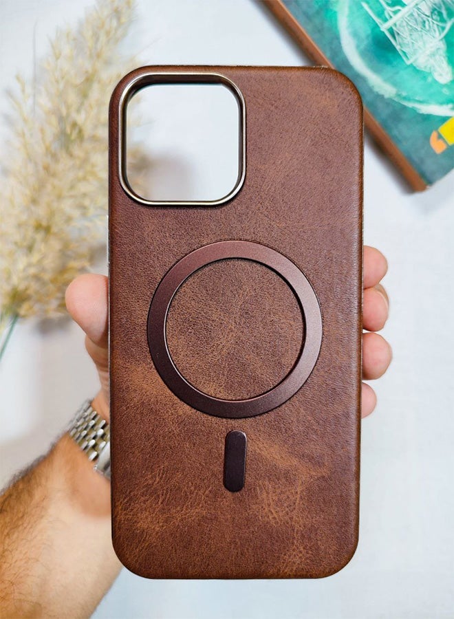 Leather Case CompatibleWith Phone Iphone 16 Pro Max, Supports MagSafe Wireless Charging, Shock-Resistant Cover, Made Of Premium Leather That Acquires A Natural Patina Over Time, Raised Camera Protector Protects The Lens Assembly, With Inner Lining, For Phone Iphone 16 Pro Max - Brown - Image 1