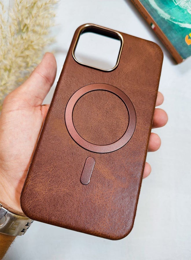 Leather Case CompatibleWith Phone Iphone 16 Pro Max, Supports MagSafe Wireless Charging, Shock-Resistant Cover, Made Of Premium Leather That Acquires A Natural Patina Over Time, Raised Camera Protector Protects The Lens Assembly, With Inner Lining, For Phone Iphone 16 Pro Max - Brown - Image 3