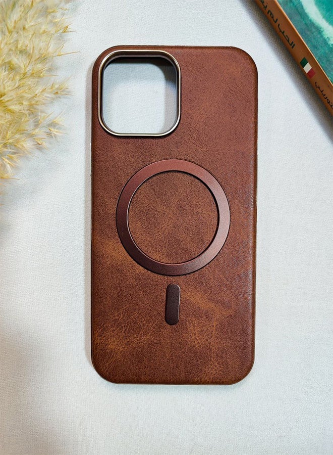 Leather Case CompatibleWith Phone Iphone 16 Pro Max, Supports MagSafe Wireless Charging, Shock-Resistant Cover, Made Of Premium Leather That Acquires A Natural Patina Over Time, Raised Camera Protector Protects The Lens Assembly, With Inner Lining, For Phone Iphone 16 Pro Max - Brown - Image 2