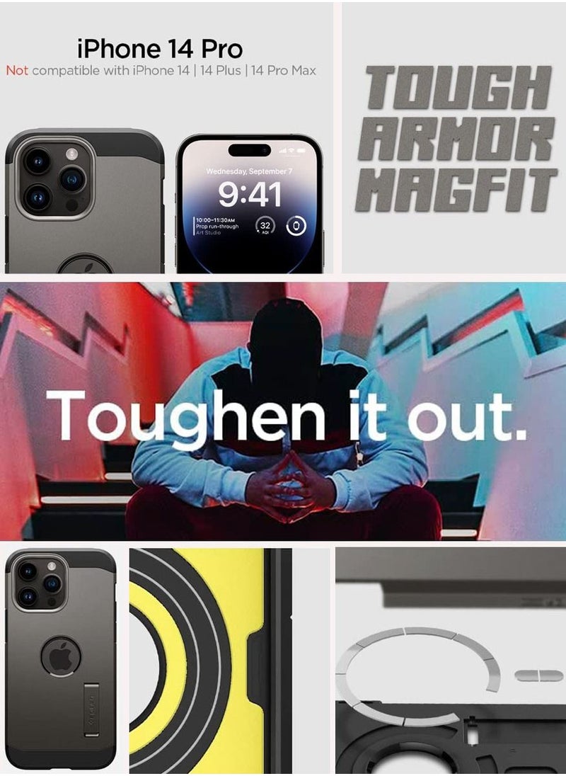 Spigen Tough Armor Magfit iPhone 14 Pro Case Cover with MagSafe - Gunmetal  - Image 2