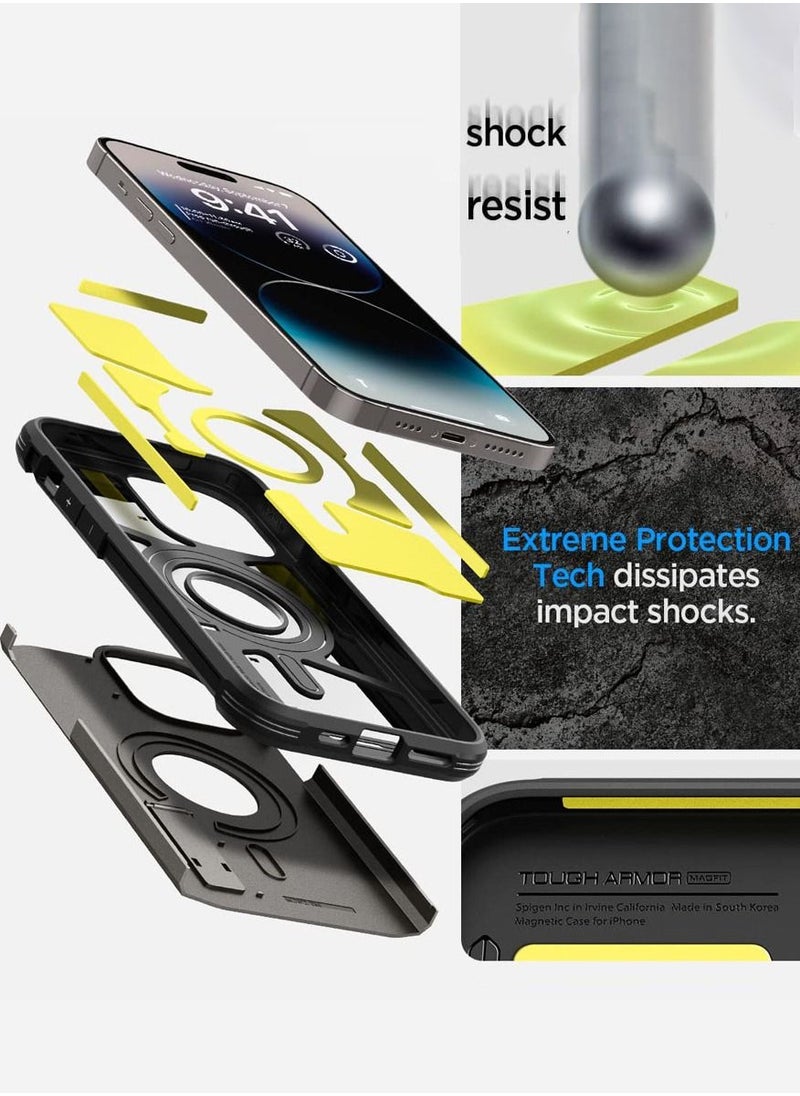 Spigen Tough Armor Magfit iPhone 14 Pro Case Cover with MagSafe - Gunmetal  - Image 4