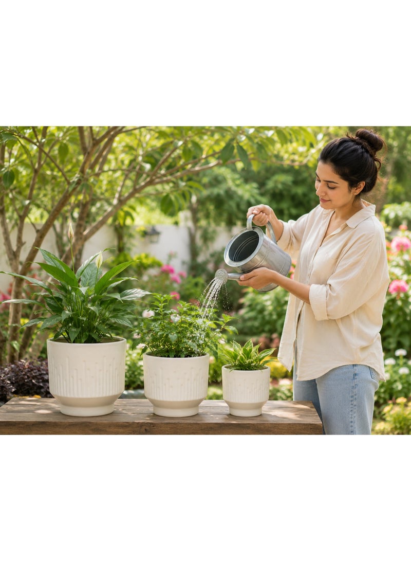 Emarald 3-Piece Ceramic Flower Pot Set with Textured Design Decorative Indoor & Outdoor Planters for Succulents, Cactus, Herbs & Small Plants White - Image 4