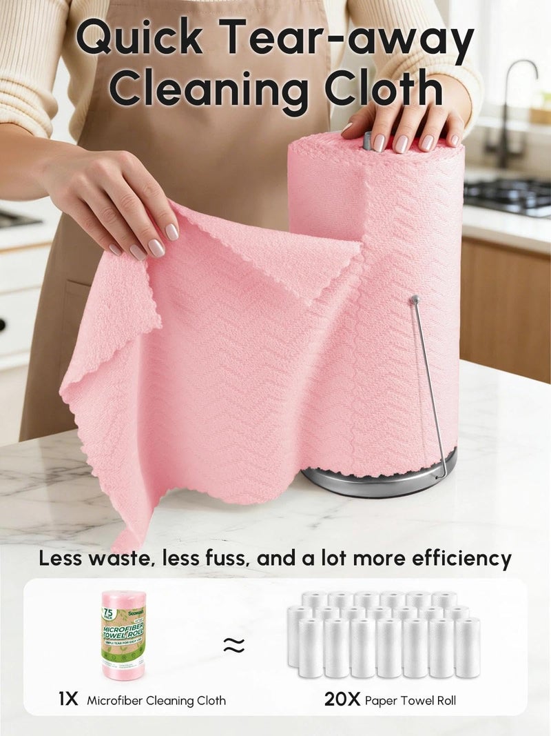 SOOWASH Microfiber Cleaning Cloths Roll, 75 Pack Tear Away Microfiber Towels Roll, 12" x 12" Lint Free Rags, Reusable Cleaning Cloths, Washable, Scratch Free,Ultra Absorbent Dish Rags(Pink Ripple) - Image 2