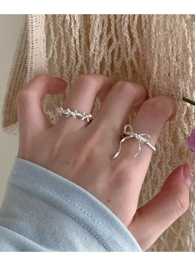 KHAJUL 2 Pcs Fashionable Bowknot Decorated Open Ring Set, Suitable For Women's Daily Wear - Image 4