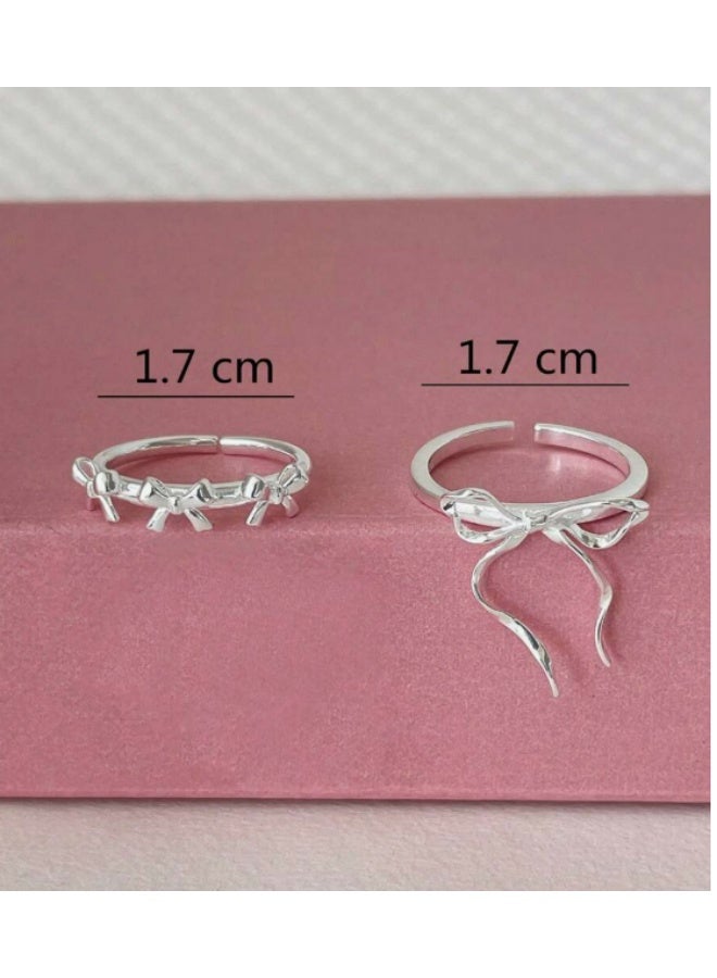 KHAJUL 2 Pcs Fashionable Bowknot Decorated Open Ring Set, Suitable For Women's Daily Wear - Image 2