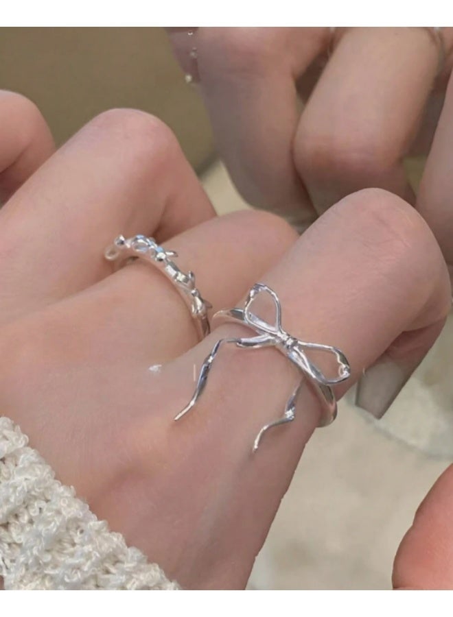 KHAJUL 2 Pcs Fashionable Bowknot Decorated Open Ring Set, Suitable For Women's Daily Wear - Image 3