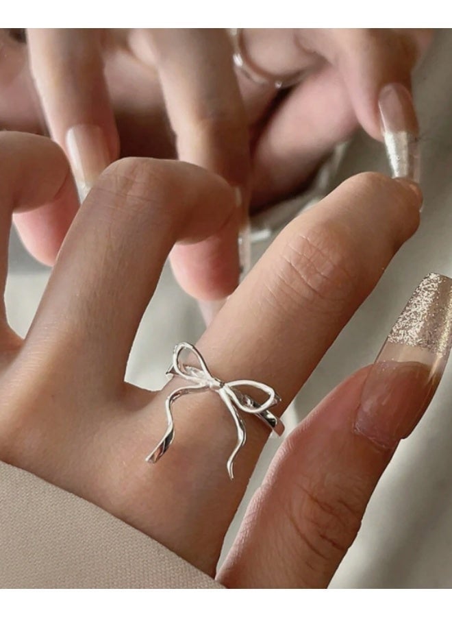 KHAJUL 2 Pcs Fashionable Bowknot Decorated Open Ring Set, Suitable For Women's Daily Wear - Image 5