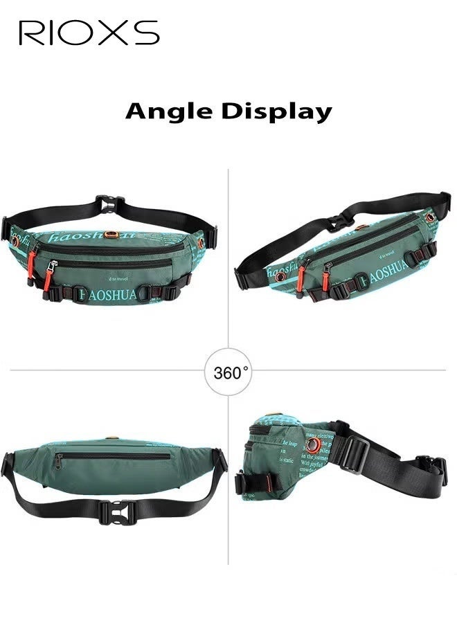 RIOXS Unisex Crossbody Bag, Urban Fashion Chest Bag & Waist Bag for Phone Casual Sports Large Capacity Splash-Resistant Waist Bag with Headphone Jack Multifunctional Travel Chest Bag, Dark Green - Image 3