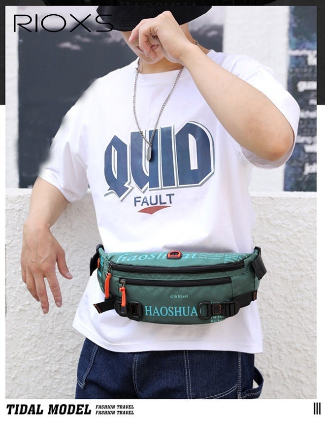 RIOXS Unisex Crossbody Bag, Urban Fashion Chest Bag & Waist Bag for Phone Casual Sports Large Capacity Splash-Resistant Waist Bag with Headphone Jack Multifunctional Travel Chest Bag, Dark Green - Image 5