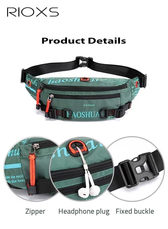 RIOXS Unisex Crossbody Bag, Urban Fashion Chest Bag & Waist Bag for Phone Casual Sports Large Capacity Splash-Resistant Waist Bag with Headphone Jack Multifunctional Travel Chest Bag, Dark Green - Image 2