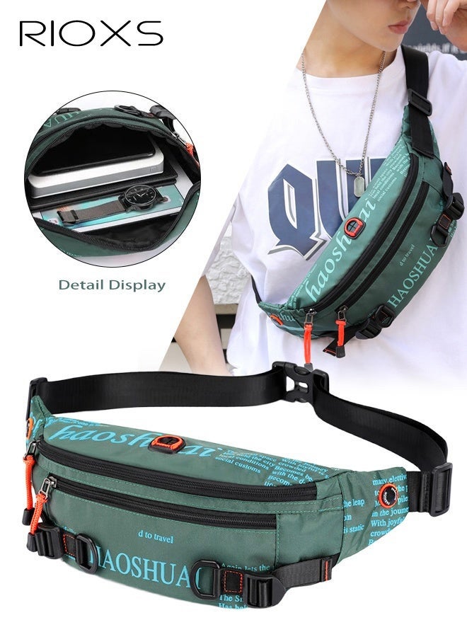 RIOXS Unisex Crossbody Bag, Urban Fashion Chest Bag & Waist Bag for Phone Casual Sports Large Capacity Splash-Resistant Waist Bag with Headphone Jack Multifunctional Travel Chest Bag, Dark Green - Image 1