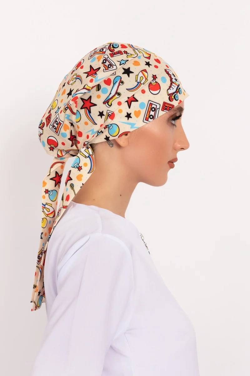 Nur Medikal Giyim Nur Medical Clothing 90's Patterned Hijab Doctor Nurse Hospital Cook Surgical Cap