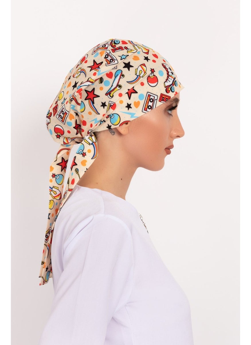 Nur Medikal Giyim Nur Medical Clothing 90's Patterned Hijab Doctor Nurse Hospital Cook Surgical Cap  - Image 3