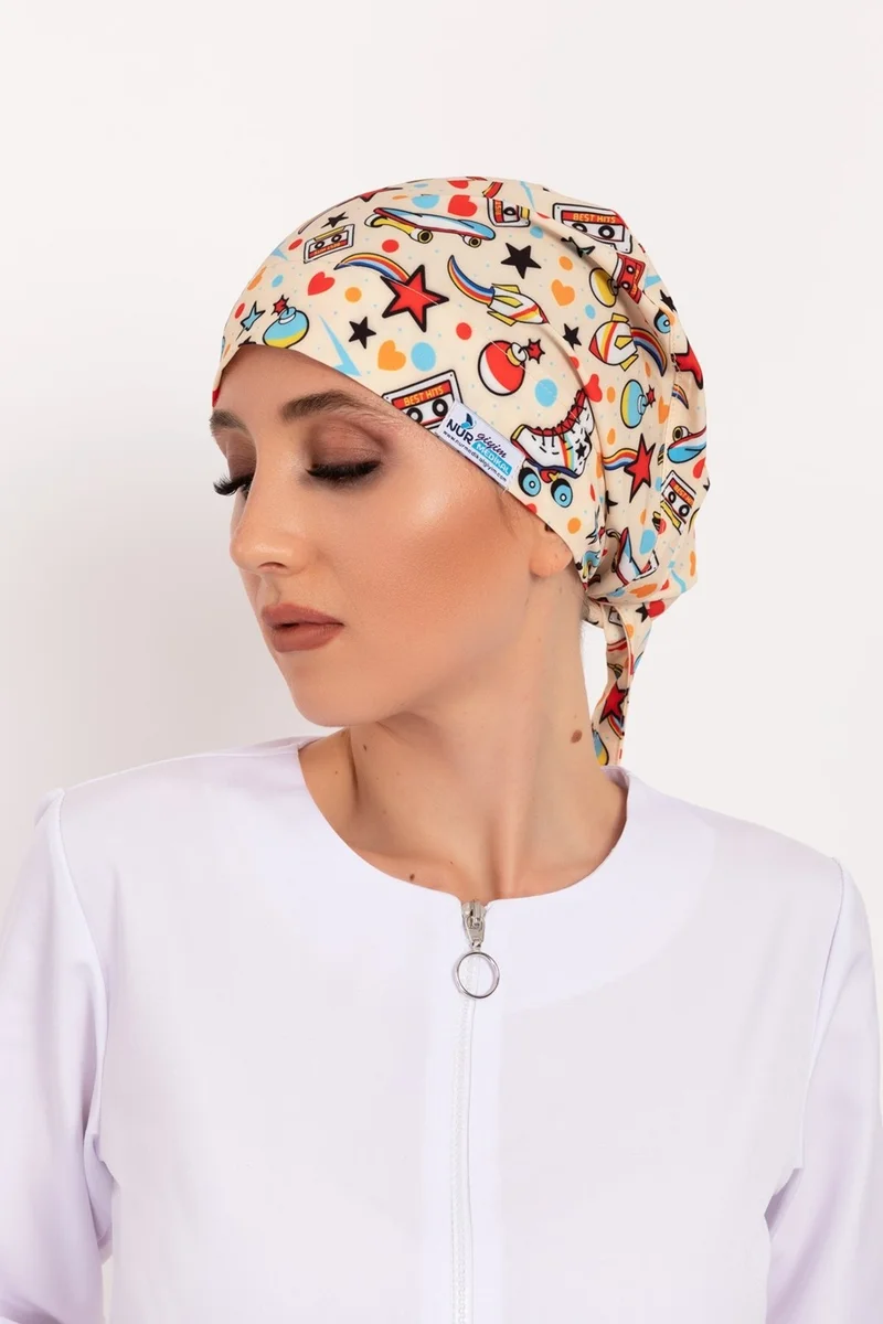 Nur Medikal Giyim Nur Medical Clothing 90's Patterned Hijab Doctor Nurse Hospital Cook Surgical Cap