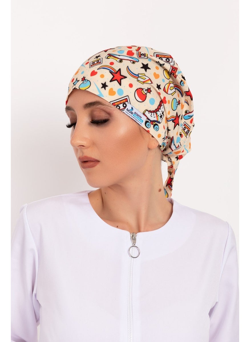 Nur Medikal Giyim Nur Medical Clothing 90's Patterned Hijab Doctor Nurse Hospital Cook Surgical Cap  - Image 4