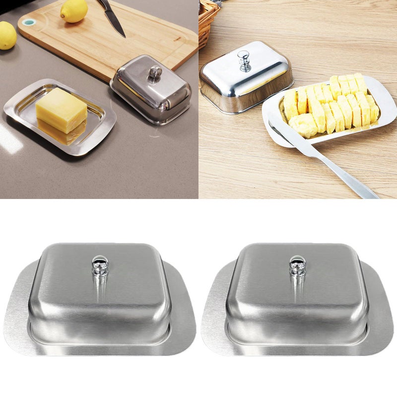 Stainless Steel Butter Dish With Lid Reusable Cheese Storage Box Tray - Image 3