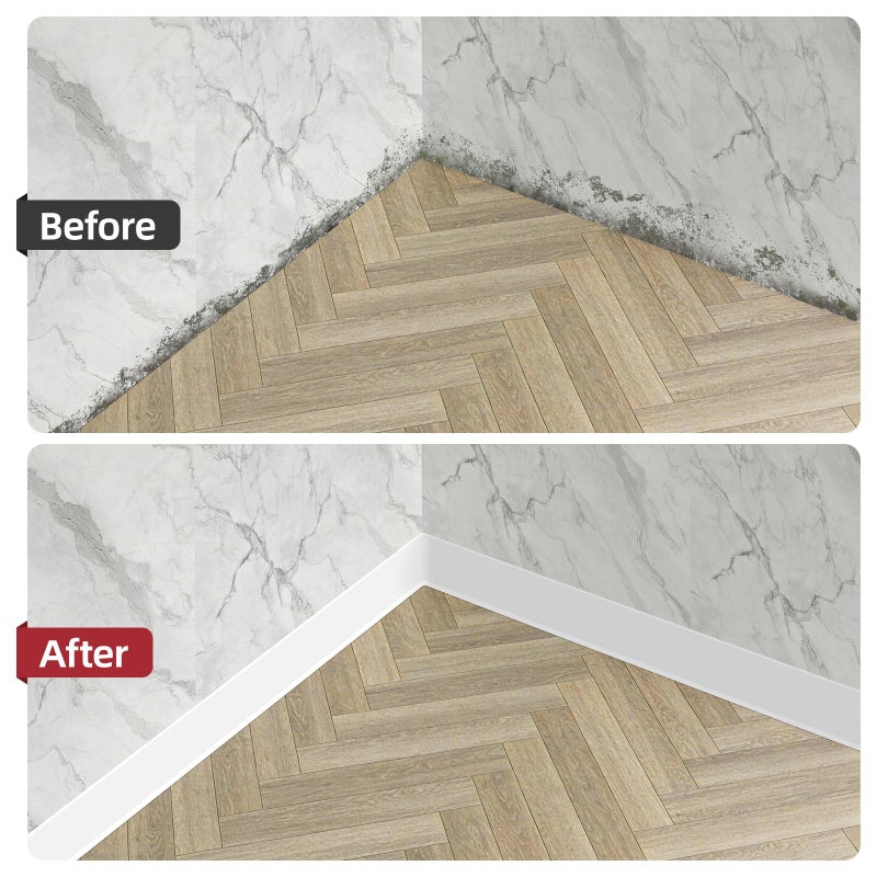 JSIWOTH 16.4Ft Vinyl Baseboard Molding Trim, Flexible Peel and Stick Wall Base with Self-Adhesive Backing, Waterproof Cove Base, Wall Protection & Floor Gap Covering, White (W:1.97'') - Image 2