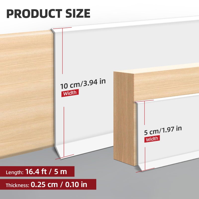 JSIWOTH 16.4Ft Vinyl Baseboard Molding Trim, Flexible Peel and Stick Wall Base with Self-Adhesive Backing, Waterproof Cove Base, Wall Protection & Floor Gap Covering, White (W:1.97'') - Image 5