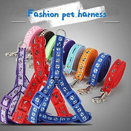 The DDS Store Pet Harness Canvas Print Dog Set Adjustable Leash Collar Cat Chest 40-50cm Width 1. 5cm Strap Accessory for Small- Medium Breeds Only 1pc (Design Print May Vary) (Red) - Image 2