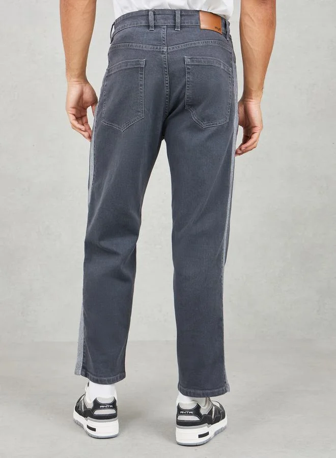 Styli Side Contrast Panel Loose Fit Jeans