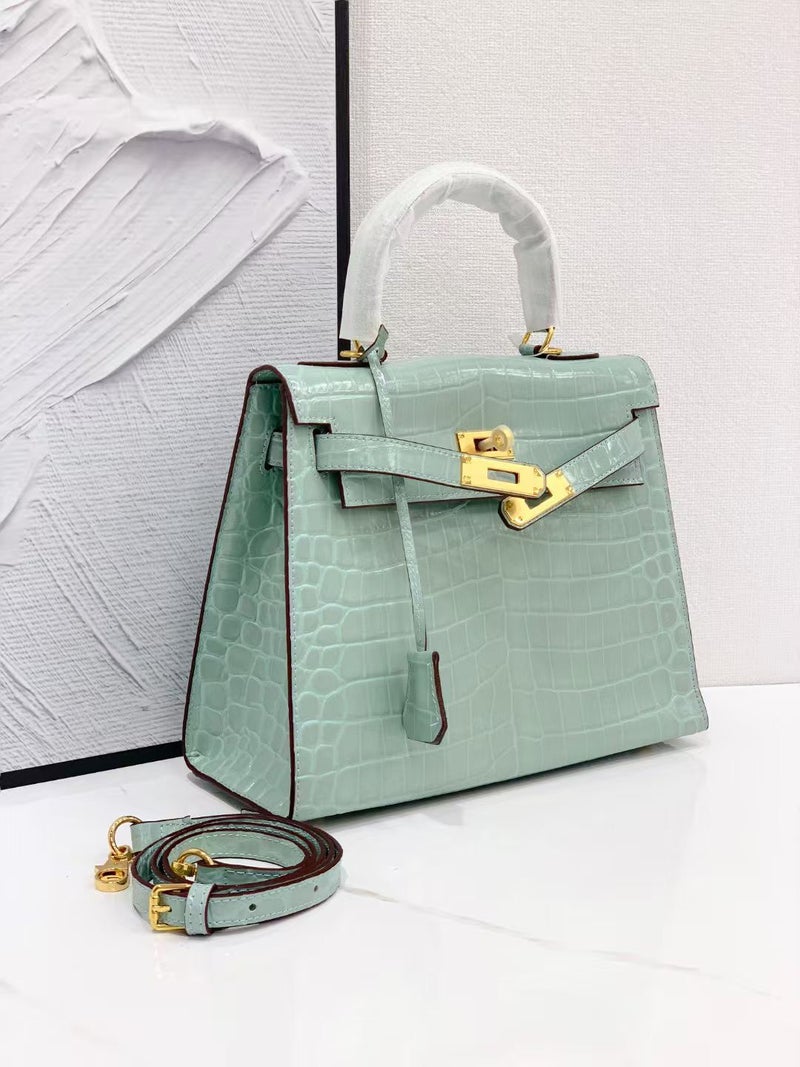New Style Leather Bag Fashion Cowhide Women'S Bag Platinum Portable Crossbody Shoulder Bag Kelly Crocodile Pattern - Image 1