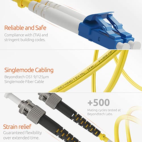 BEYONDTECH 3m (9.84ft) LC to ST Fiber Patch Cable – UPC Single-Mode Duplex Fiber Optic Cable – 9/125µm core, Compatible with OS1 & OS2 – LSZH PUREOptics Series - Image 4