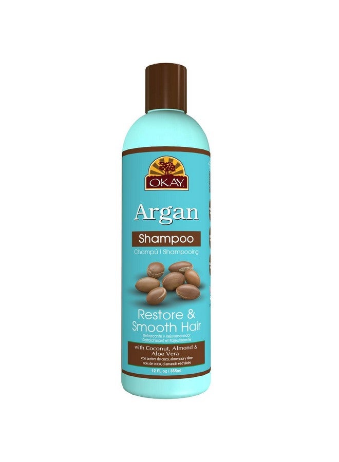 OKAY ; Argan Shampoo ; For All Hair Types & Textures ; Restore Hydrate And Smooth Hair ; With Coconut Almond & Aloe Vera ; Free Of Parabens Silicones Sulfates ; 12 Oz - Image 2