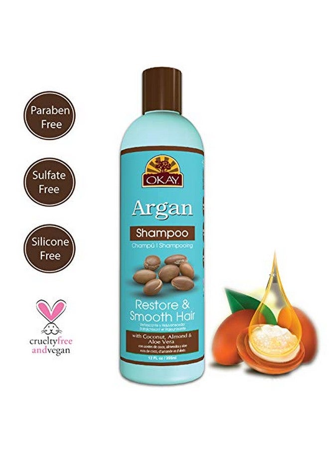 OKAY ; Argan Shampoo ; For All Hair Types & Textures ; Restore Hydrate And Smooth Hair ; With Coconut Almond & Aloe Vera ; Free Of Parabens Silicones Sulfates ; 12 Oz - Image 4