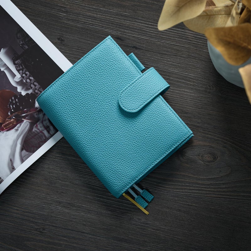 Ox Knight A6 Leather Planner Cover for Hobonichi, Stalogy, Midori Hibino, Leuchtturm1917, and More - with Pen Loop, Card Slots, Back Pocket, and Bookmarks (Light Blue) - Image 2