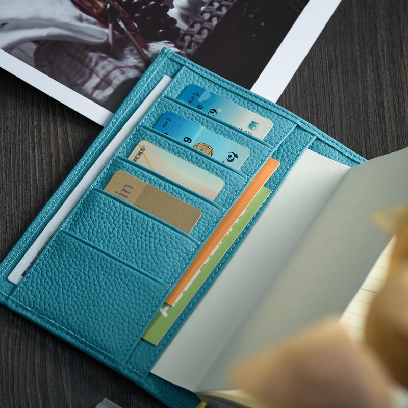 Ox Knight A6 Leather Planner Cover for Hobonichi, Stalogy, Midori Hibino, Leuchtturm1917, and More - with Pen Loop, Card Slots, Back Pocket, and Bookmarks (Light Blue) - Image 4